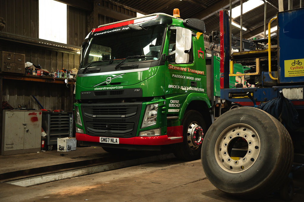 Lorry in the workshop for maintenance