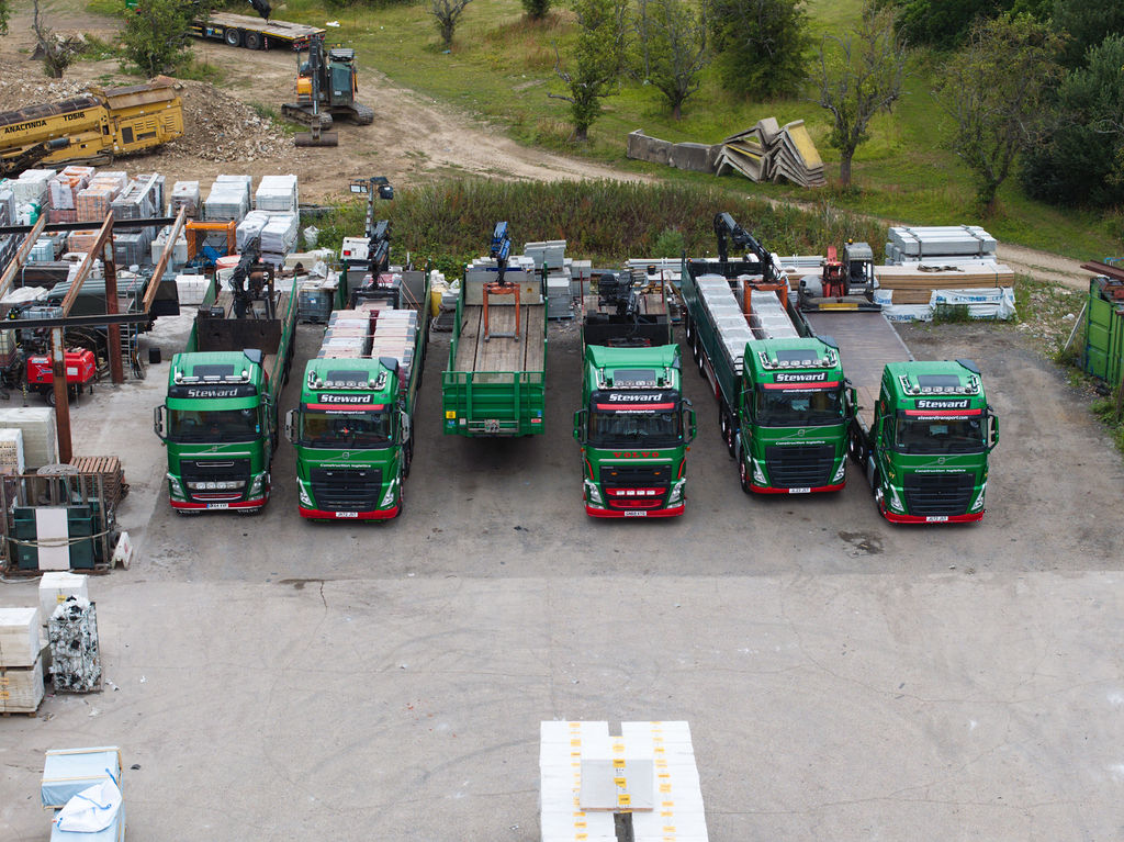 The Steward Transport fleet lined up at the yard